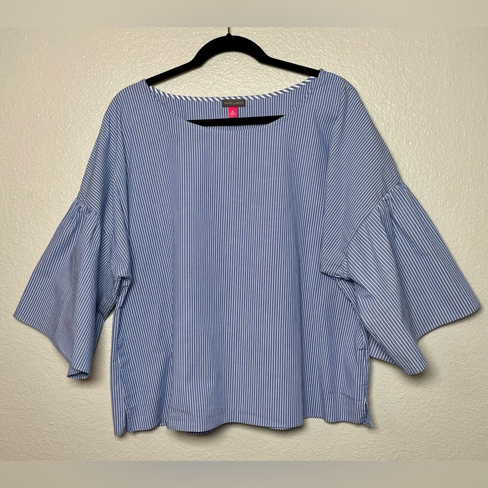 Vince Camuto Blue and White Stripe Wide Sleeve Blouse Size XL